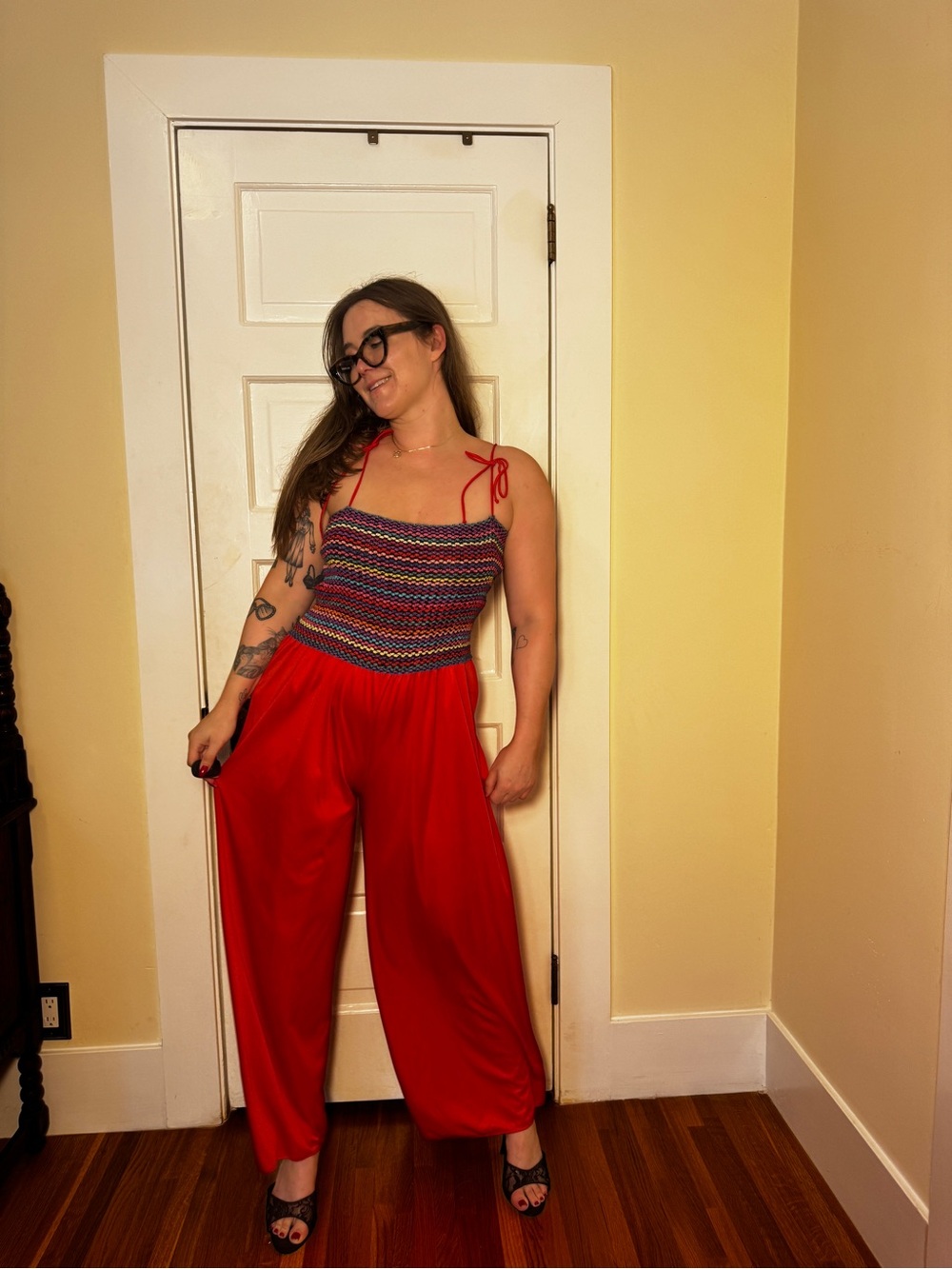 70s 80s Vintage Disco Striped Knit Jumpsuit Sz L